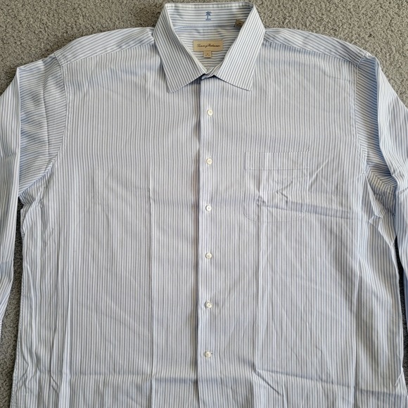 Tommy Bahama Other - Tommy Bahama Button Down Shirt Men 18 34/35 Blue White Striped Long Sleeve